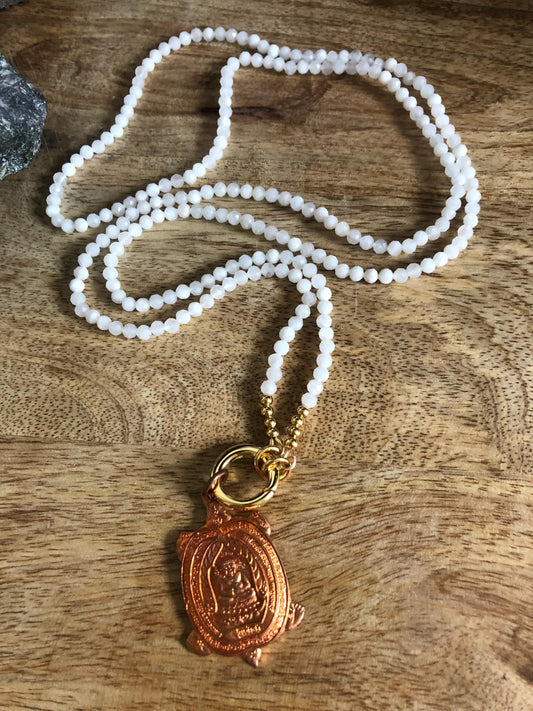 White Moonstone Necklace stone of new beginnings, Vintage Buddha Pendant Amulet from Thailand,  empowering meditation necklace gifts