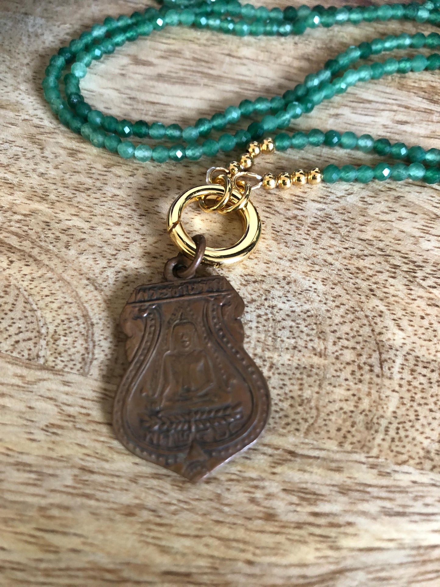 Chrysoprase Long Necklace Stone Of  Love And Transformation,  Vintage Buddha Amulet Pendant from Thailand, Meditation Empowering Necklace