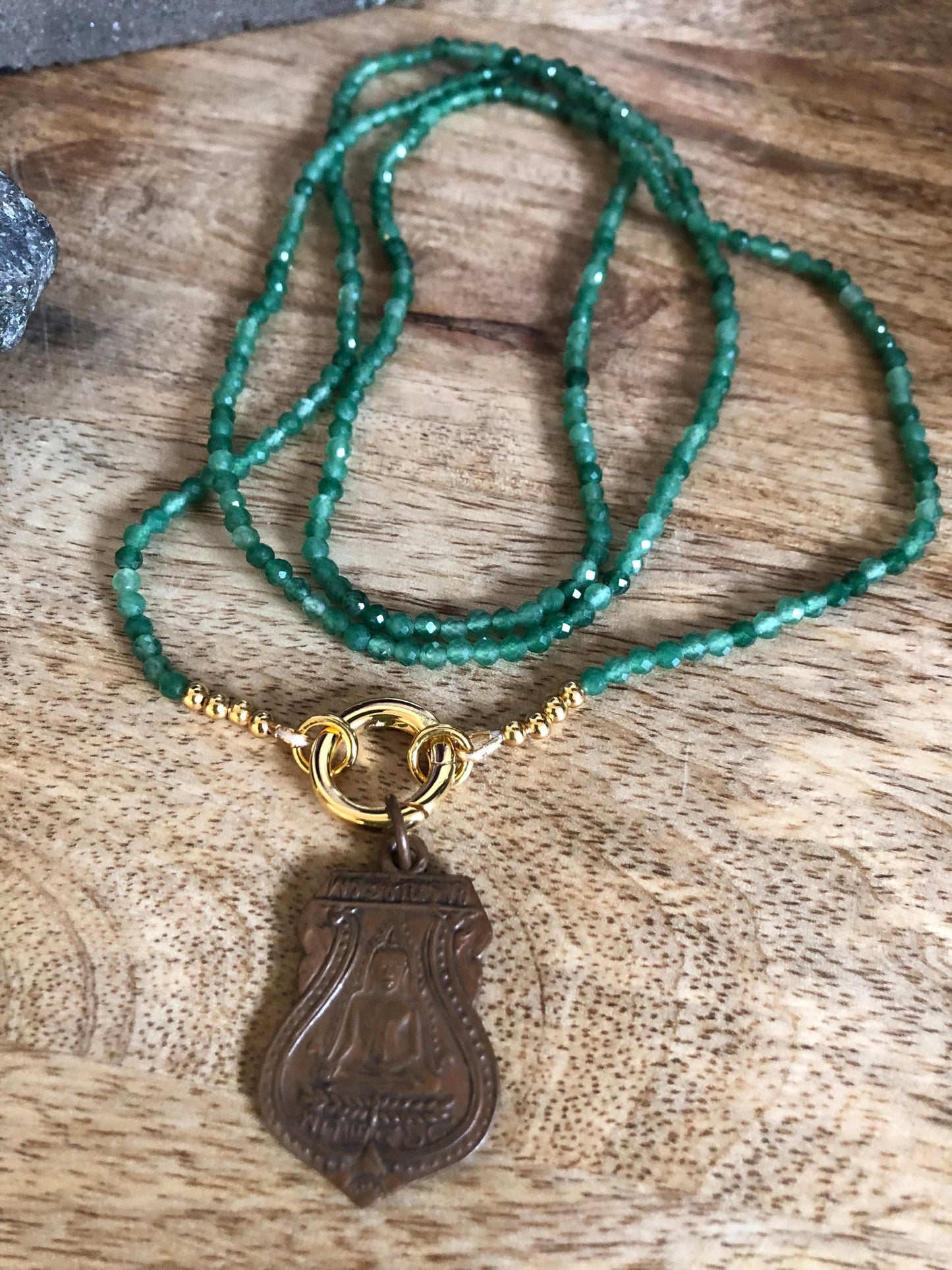 Chrysoprase Long Necklace Stone Of  Love And Transformation,  Vintage Buddha Amulet Pendant from Thailand, Meditation Empowering Necklace