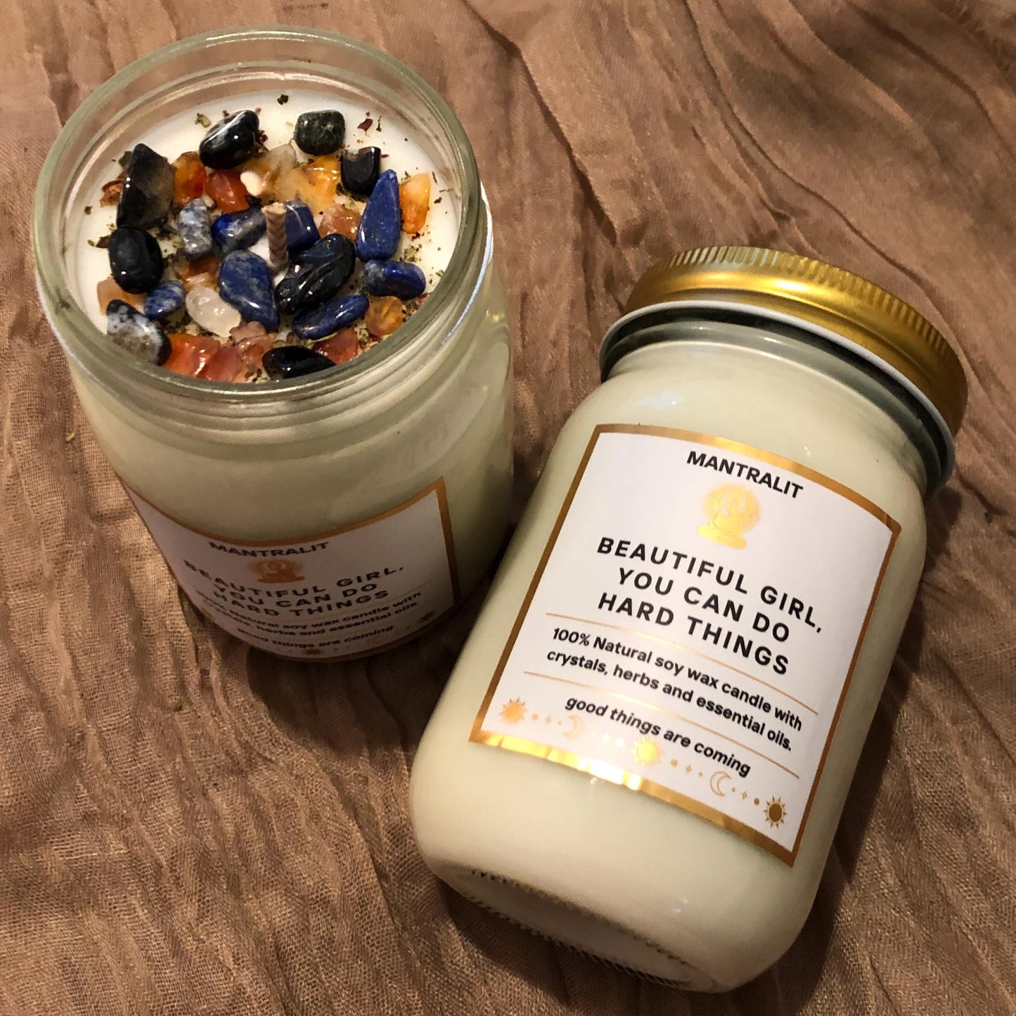 Beautiful girl you can do hard things Mantra soy Candle Affirmation, Intention candles, candles with crystals, herbs, Mason Jar soy candle