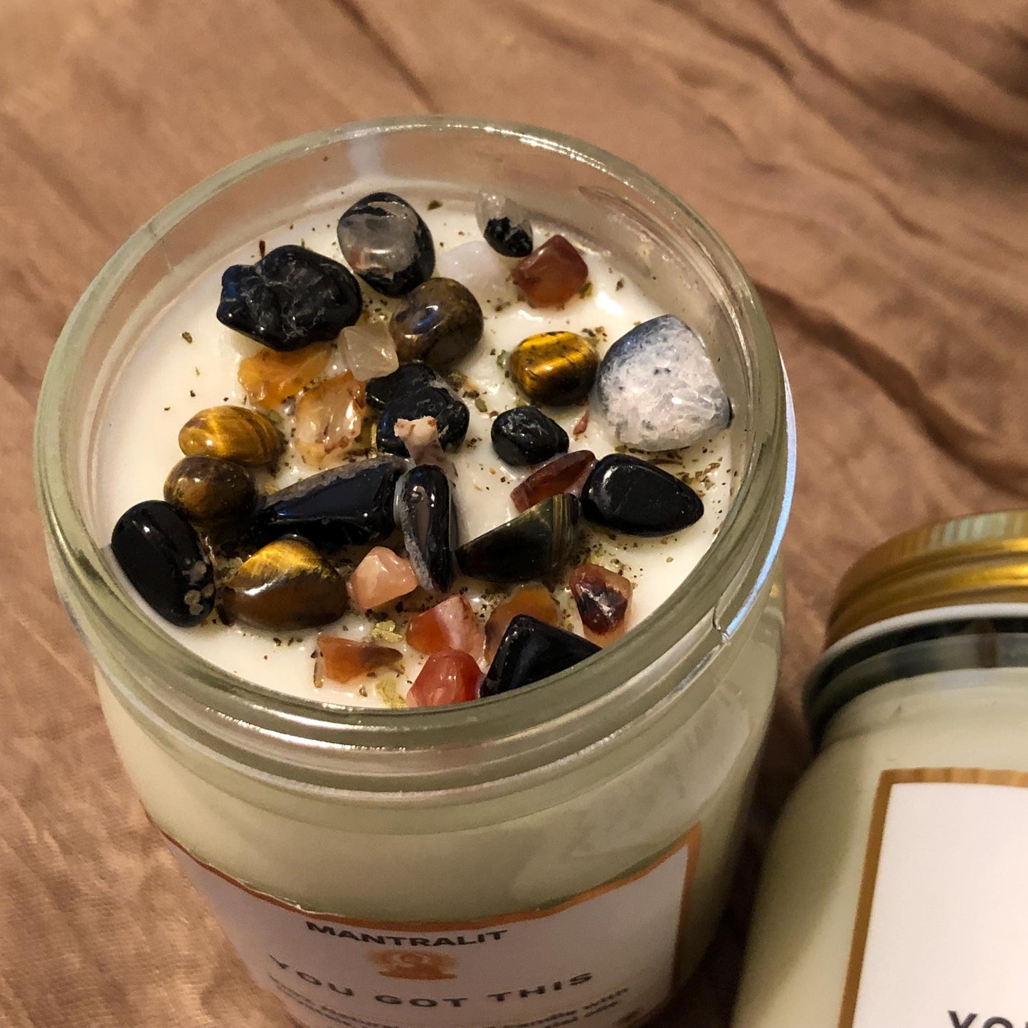 You got this mantra Candle infused with crystals and herbs, Mason Jar soy candle, intention affirmation candles, scented soy wax candles