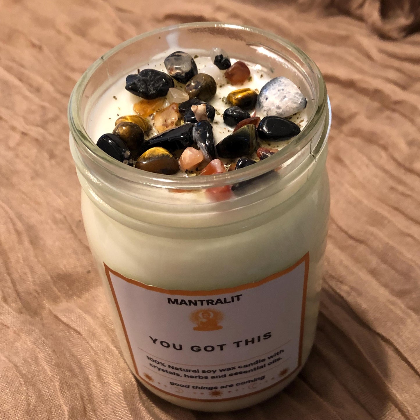 You got this mantra Candle infused with crystals and herbs, Mason Jar soy candle, intention affirmation candles, scented soy wax candles