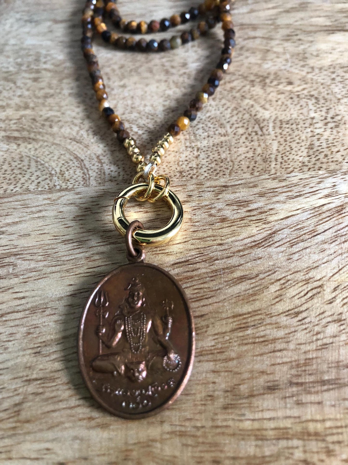 Tigers Eye Long Necklace stone of courage, protection, Vintage Buddha Pendant Amulet from Thailand,  empowering meditation necklace gifts