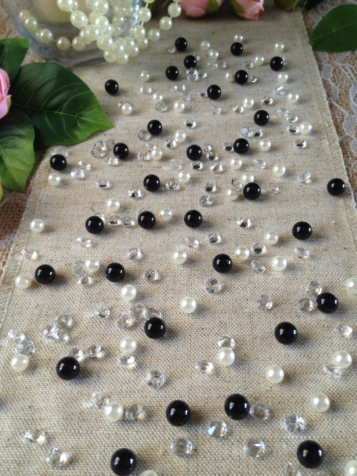 Diamonds & Pearls Vintage Table Scatters Black Pearls, For Wedding, Parties, Perfect for wine glass fillers, mason jars.