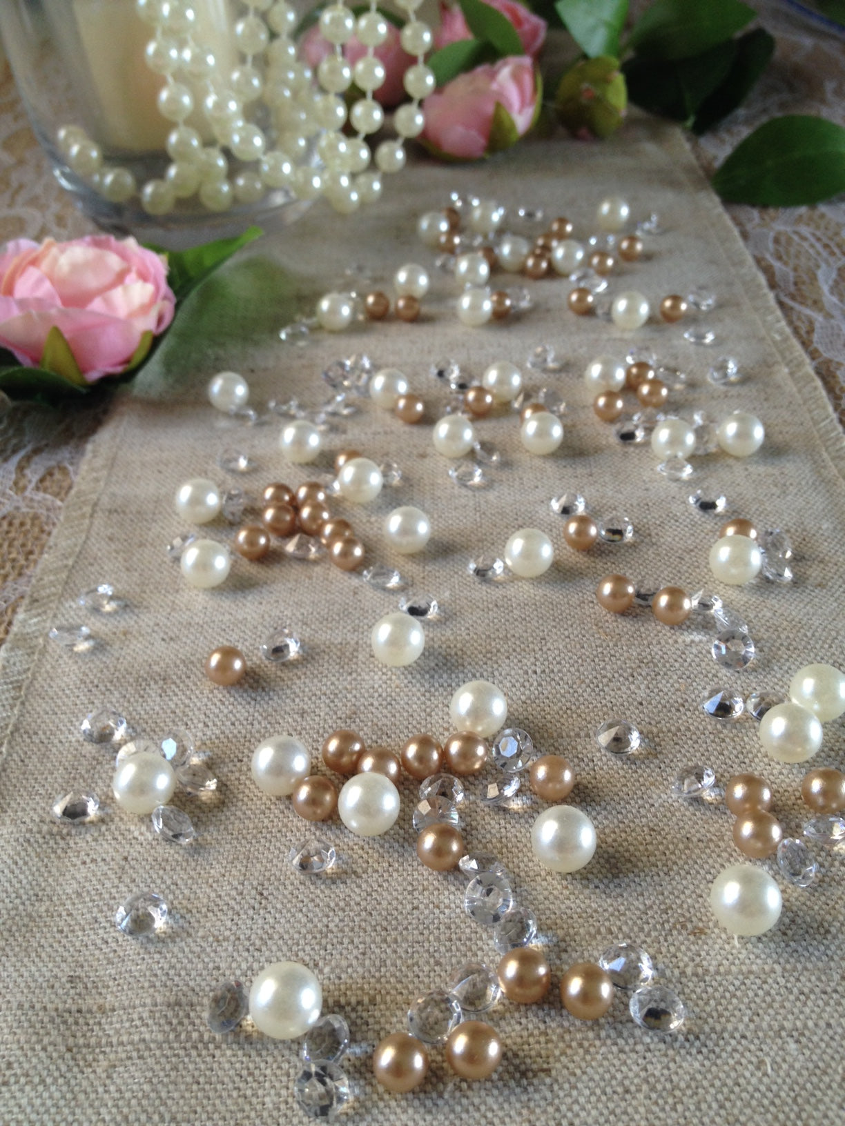 Champagne Pearls Table Scatters, Diamond Scatters For Wedding, Parties, Perfect for wine glass fillers, mason jars.