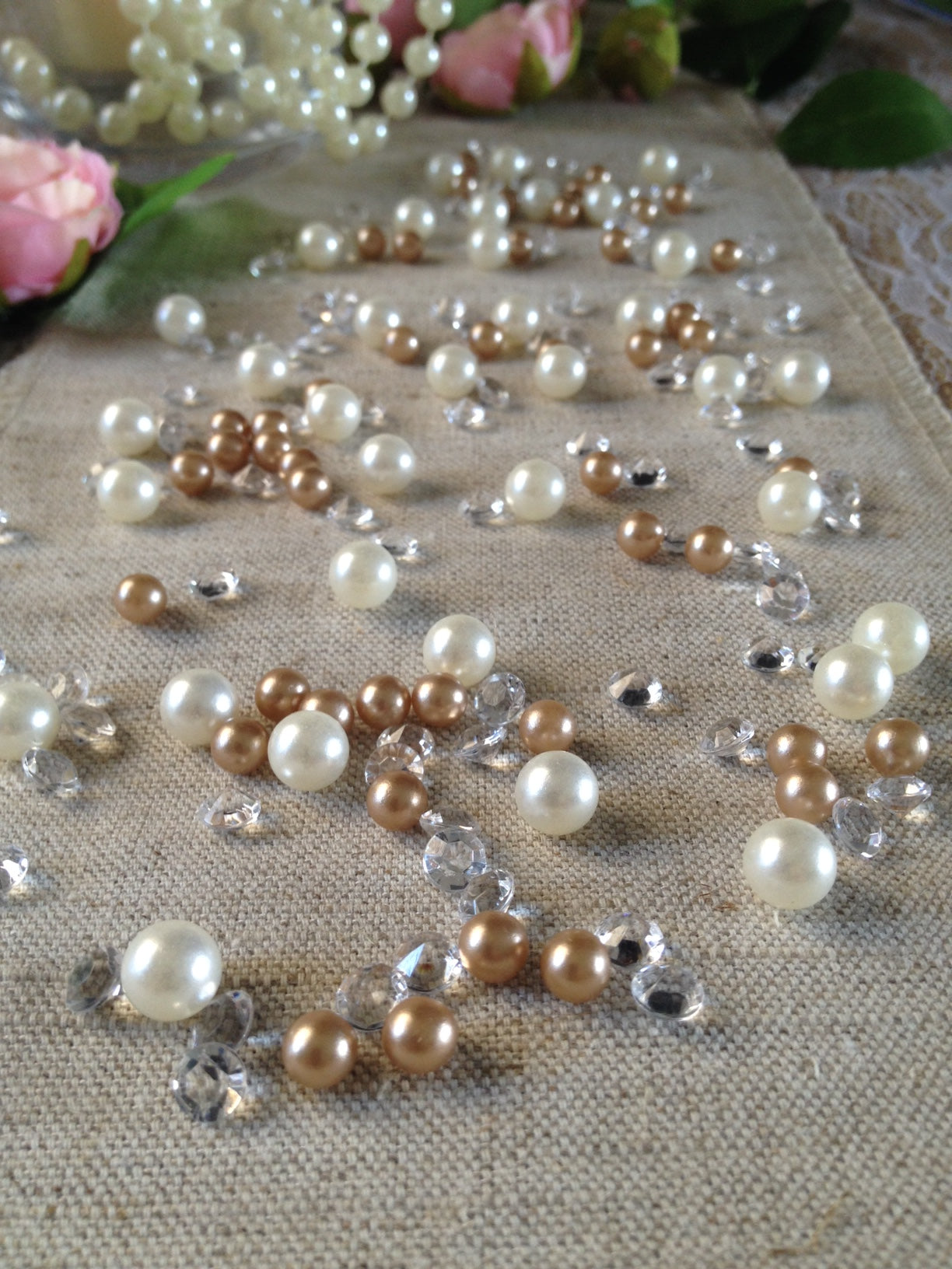 Champagne Pearls Table Scatters, Diamond Scatters For Wedding, Parties, Perfect for wine glass fillers, mason jars.