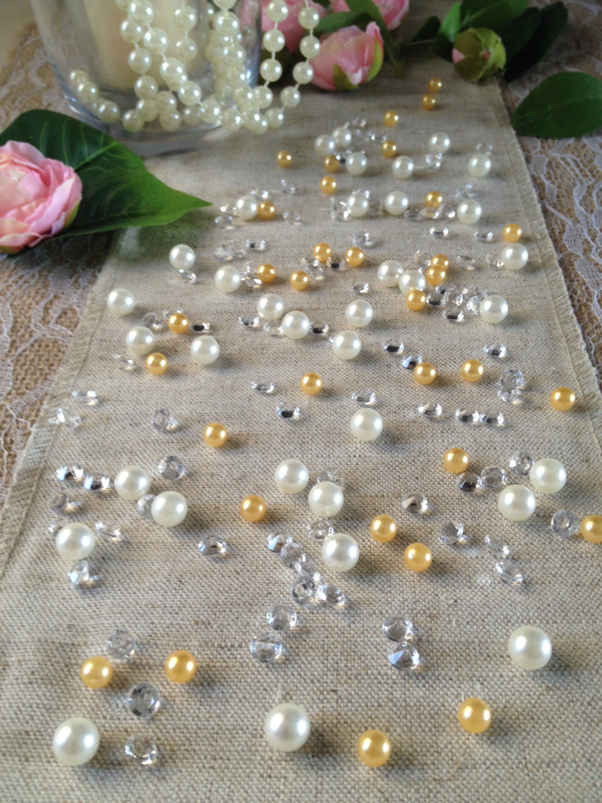 Gold Pearls Table Scatters, Diamond Scatters For Wedding, Parties, Perfect for wine glass fillers, mason jars.