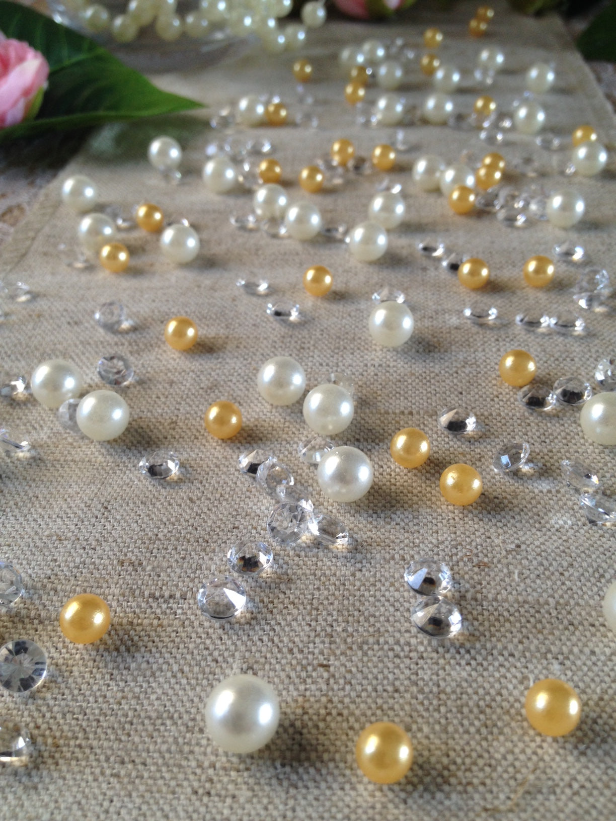 Gold Pearls Table Scatters, Diamond Scatters For Wedding, Parties, Perfect for wine glass fillers, mason jars.