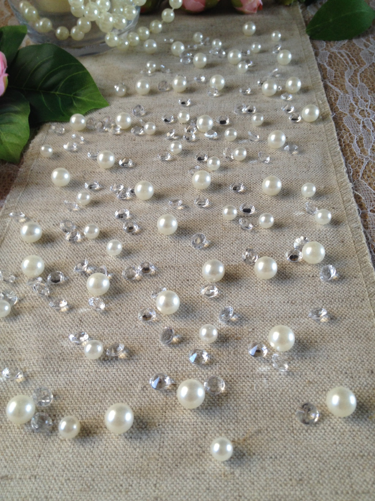 White Pearl Table Scatters, Diamond Scatters For Wedding, Parties, Perfect for wine glass fillers, mason jars.