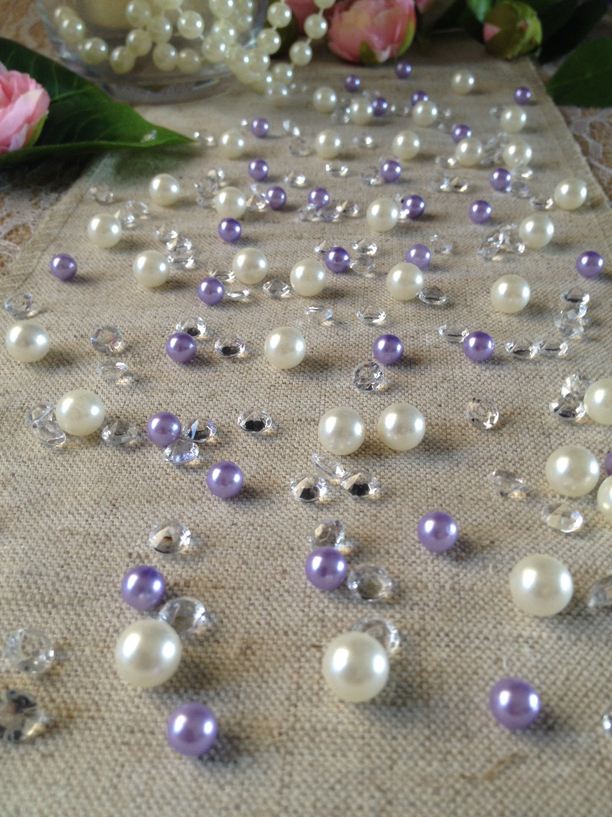 Lilac Pearl Table Scatters, Diamond Scatters For Wedding, Parties, Perfect for wine glass fillers, mason jars.