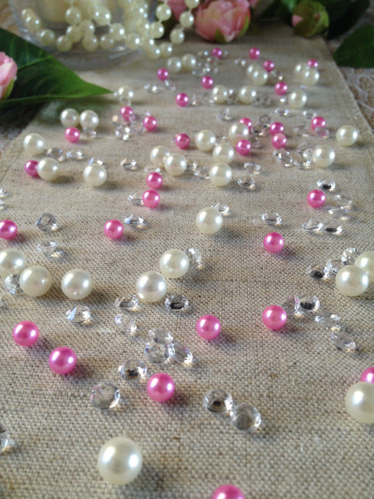 Pink Pearl Table Scatters, Diamond Scatters For Wedding, Parties, Perfect for wine glass fillers, mason jars.