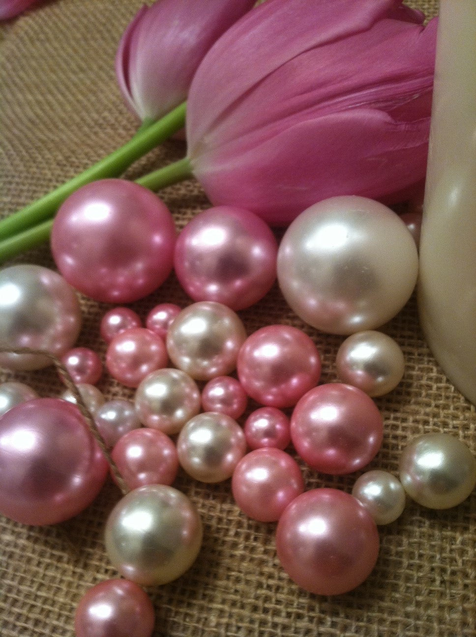 Light Pink/Ivory Floating Pearls Centerpiece, Vase Fillers, Table Scatters