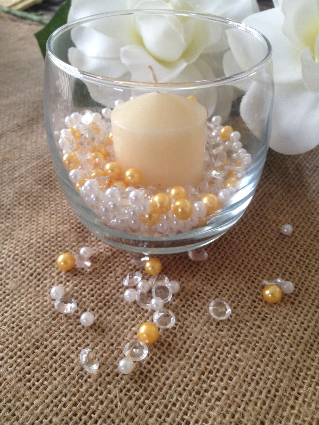 500pcs Pearls & Diamonds Gold, White Pearls For Candle Fillers, Table Scatters