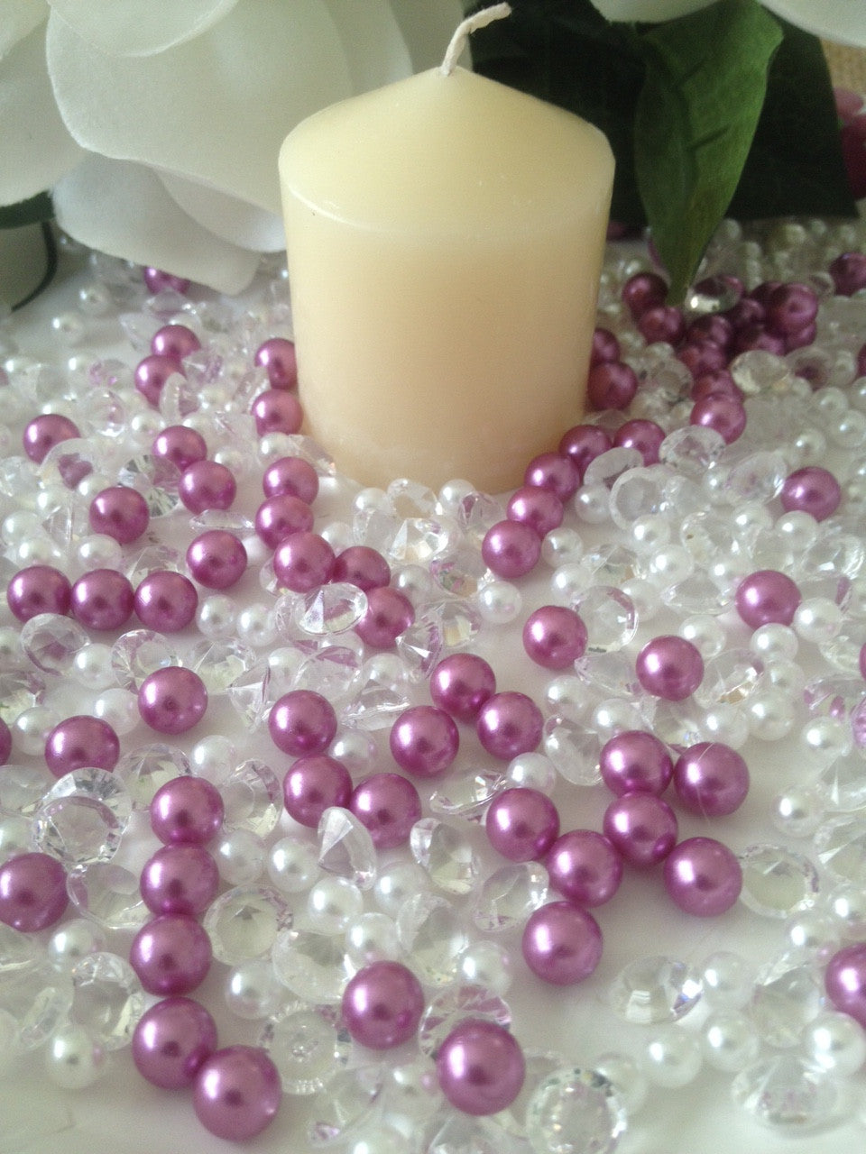 500pcs Pearls & Diamonds Orchid Purple, Ivory Pearls For Candle Fillers, Table Scatters