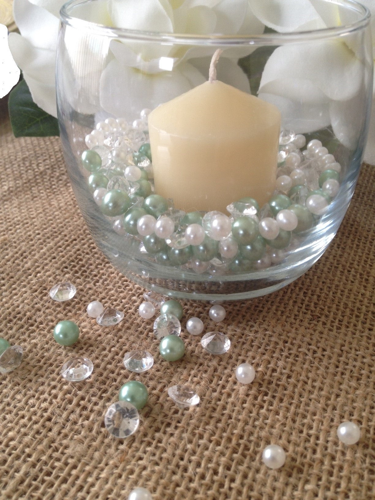 500pcs Pearls & Diamonds Seafoam Green and White Pearls For Candle Fillers, Table Scatters