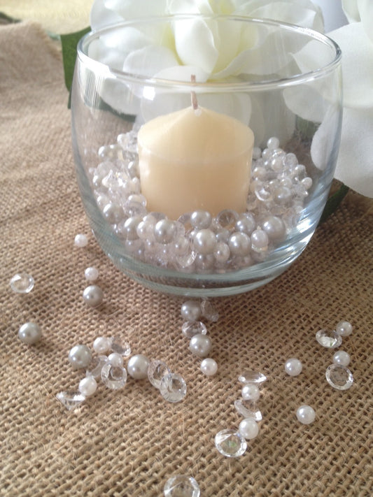 500pcs Pearls & Diamonds Silver and White Pearls For Candle Fillers, Table Scatters