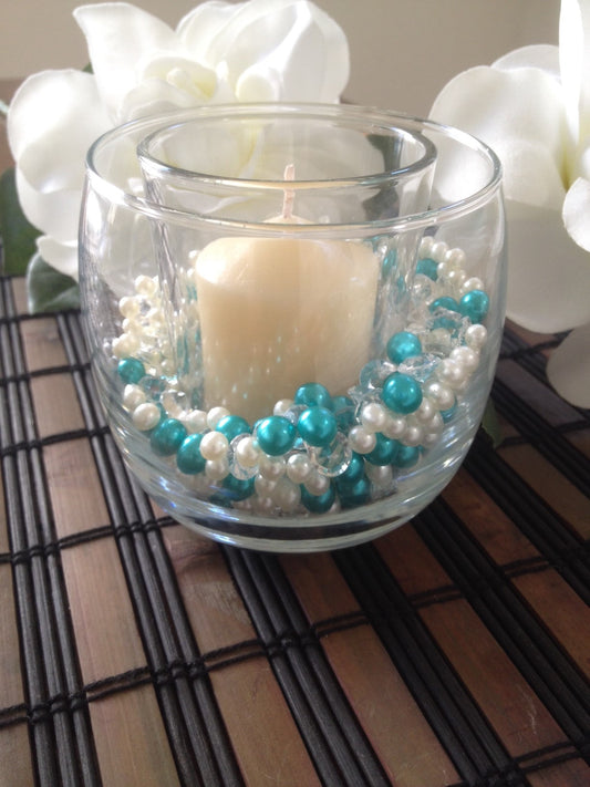 500pcs Pearls & Diamonds Turquoise Green and White Pearls For Candle Fillers, Table Scatters