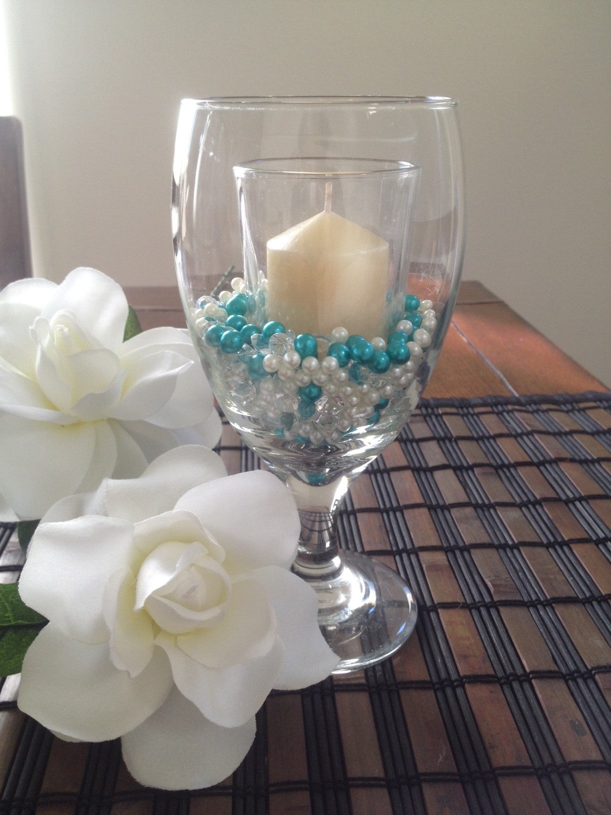 500pcs Pearls & Diamonds Turquoise Green and White Pearls For Candle Fillers, Table Scatters