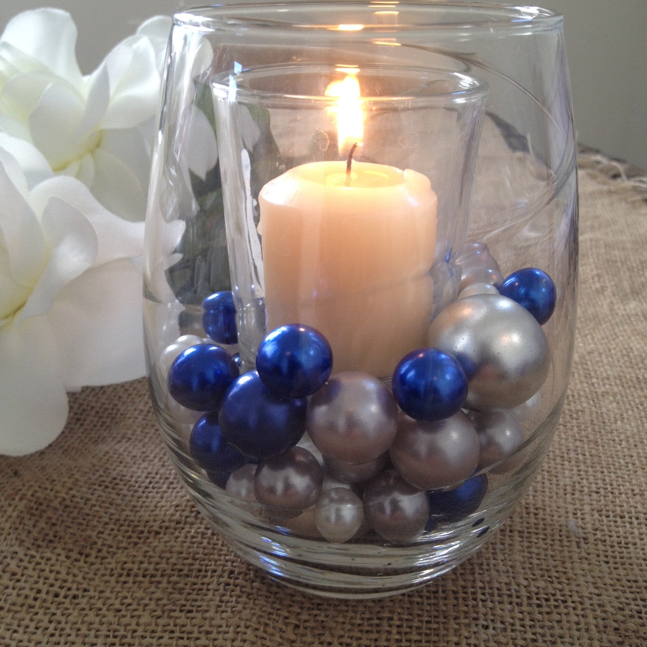 Vase Filler Pearls Royal Blue-Silver-White/80pc