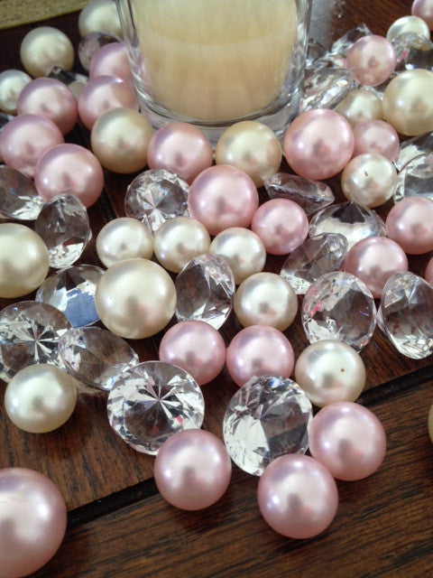 Pink Ivory pearls diamond vase fillers table scatter Bridal Glam girl decor