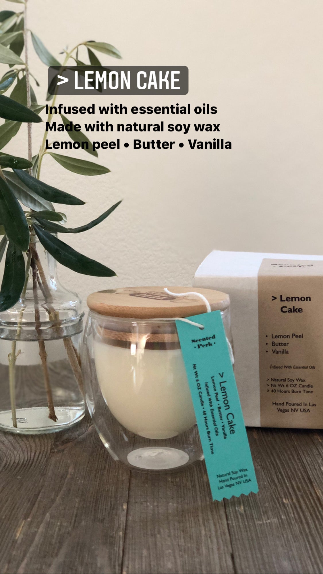 Lemon Cake Soy Candle, lemon peel, butter, vanilla,  double walled glass candle