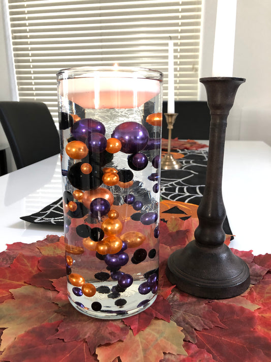 Floating Pearls Centerpiece Orange Black Purple