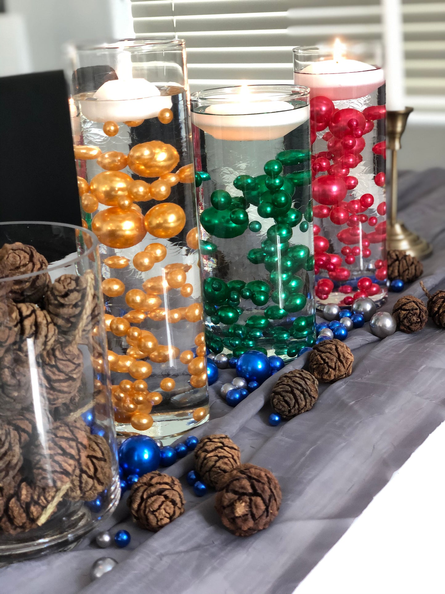 Red Floating Pearls Centerpiece, Holiday Vase Fillers