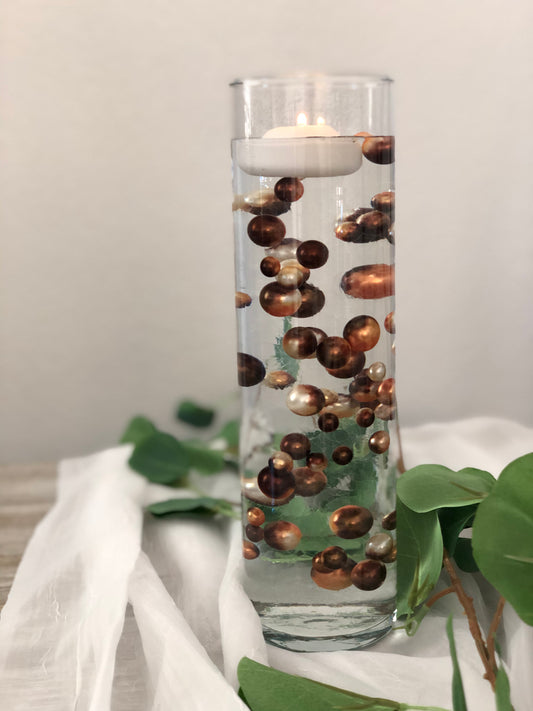 Orange Brown Vase Filler Pearls For Floating Pearl Centerpiece Decor, No Hole Pearl