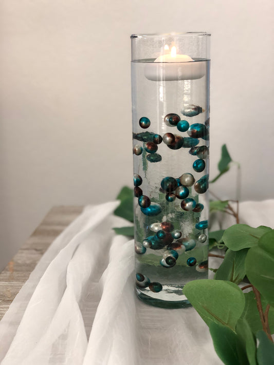 Teal Brown Floating Pearl Centerpiece Decor, No Hole Pearl