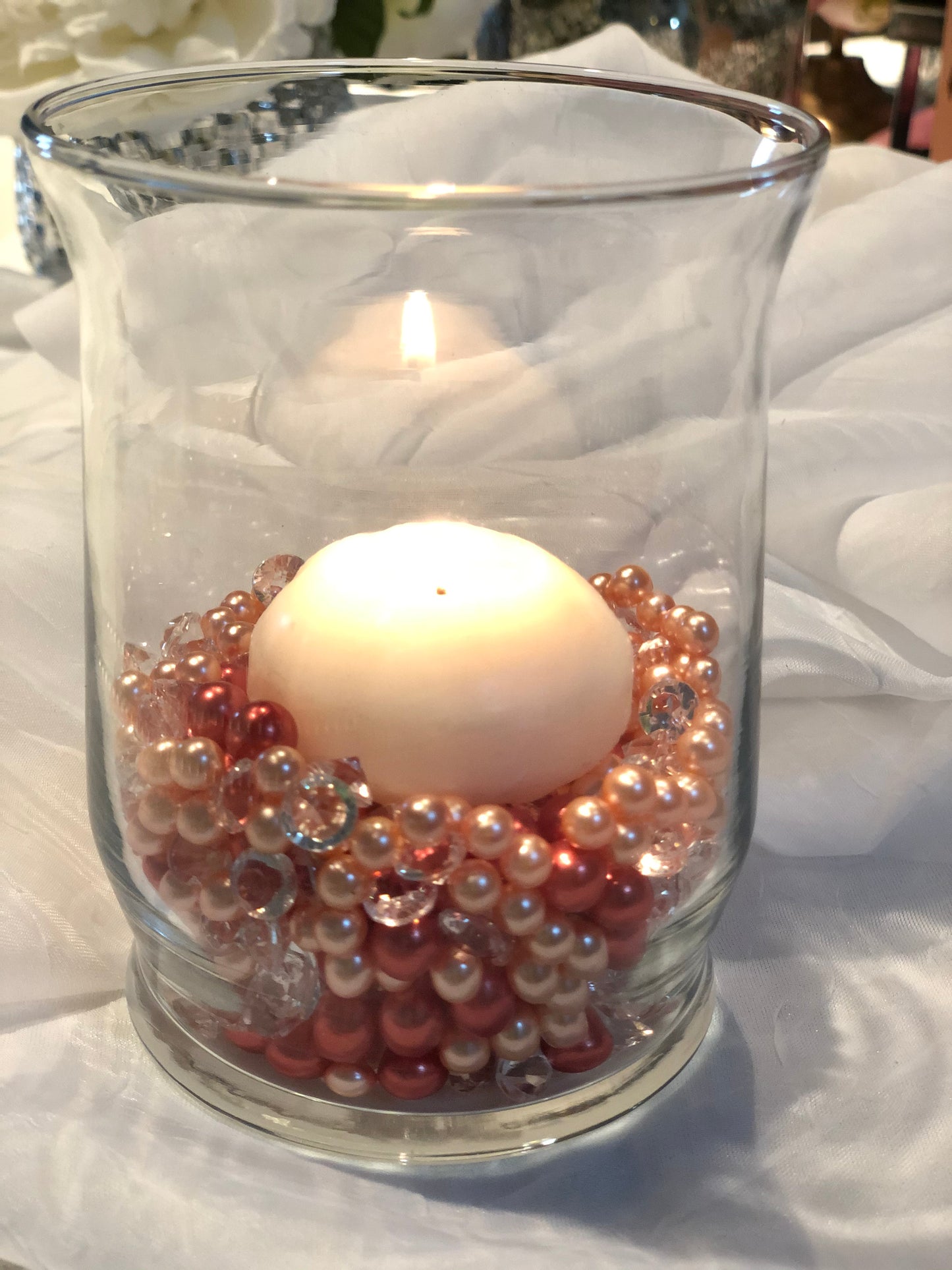 Orange Peach Pearls, Diamond Confetti Vase Fillers 500pc Small Pearls No Holes