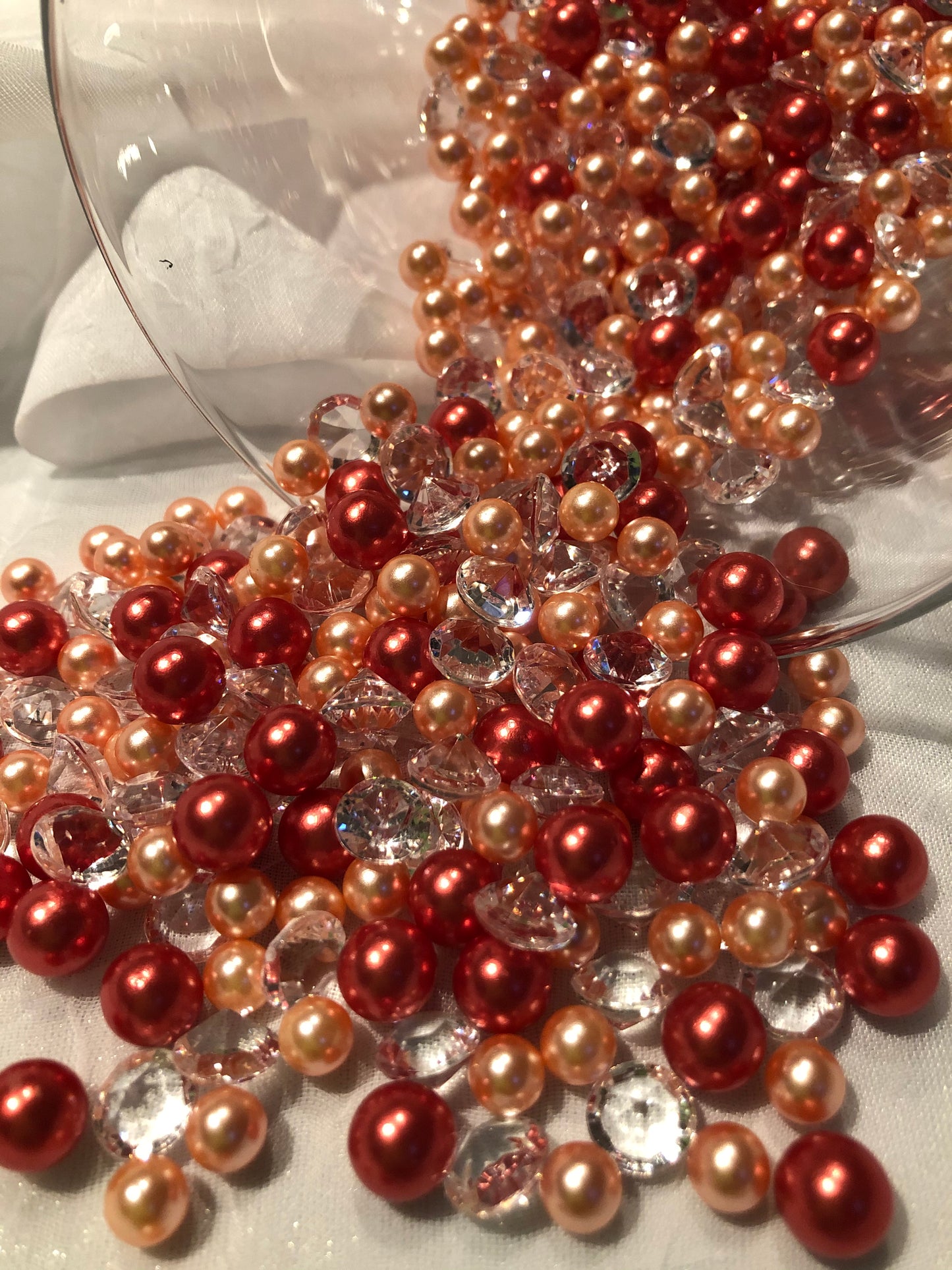 Orange Peach Pearls, Diamond Confetti Vase Fillers 500pc Small Pearls No Holes