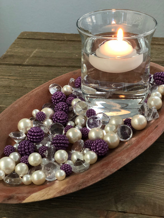 Vase Fillers Purple Berry Beads/Pearls/Diamonds Filler, Create beautiful table desert decor perfect for mason jars, wine glass fillers