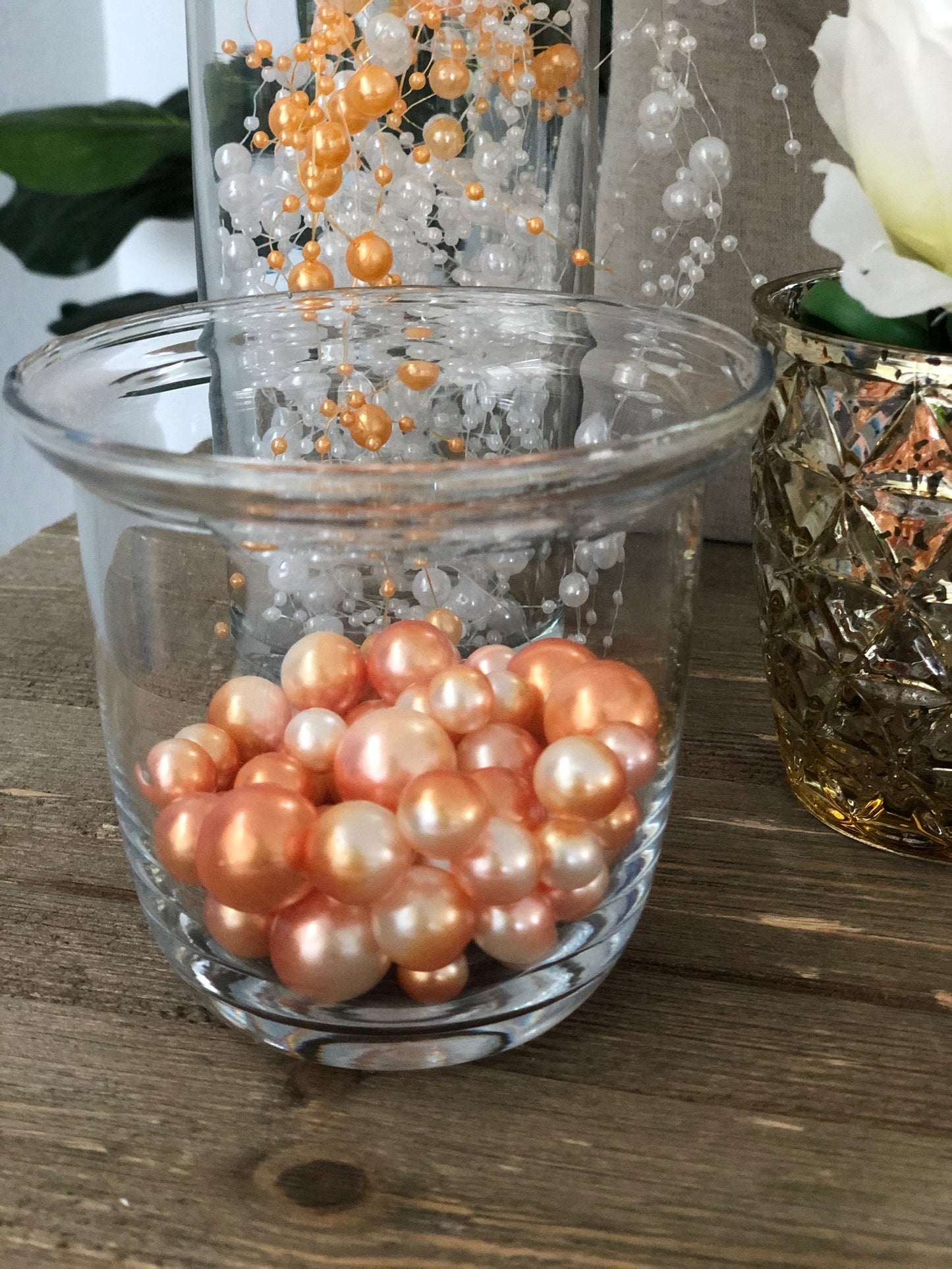 Ombre Floating Pearls Peach and Orange 60pc mix size pearls. DIY Floating Pearl Centerpiece for wedding, table decor