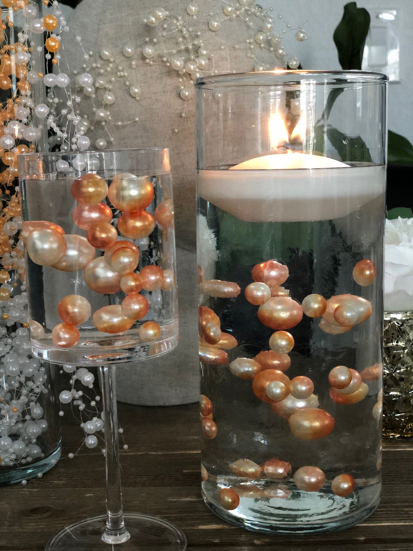 Ombre Floating Pearls Peach and Orange 60pc mix size pearls. DIY Floating Pearl Centerpiece for wedding, table decor