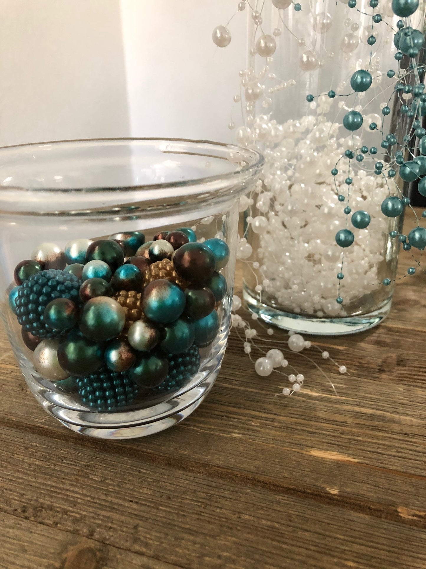 Ombre Floating Pearls/Berry Beads Teal Blue/Brown 80pc mix size pearls. DIY Floating Pearl Centerpiece