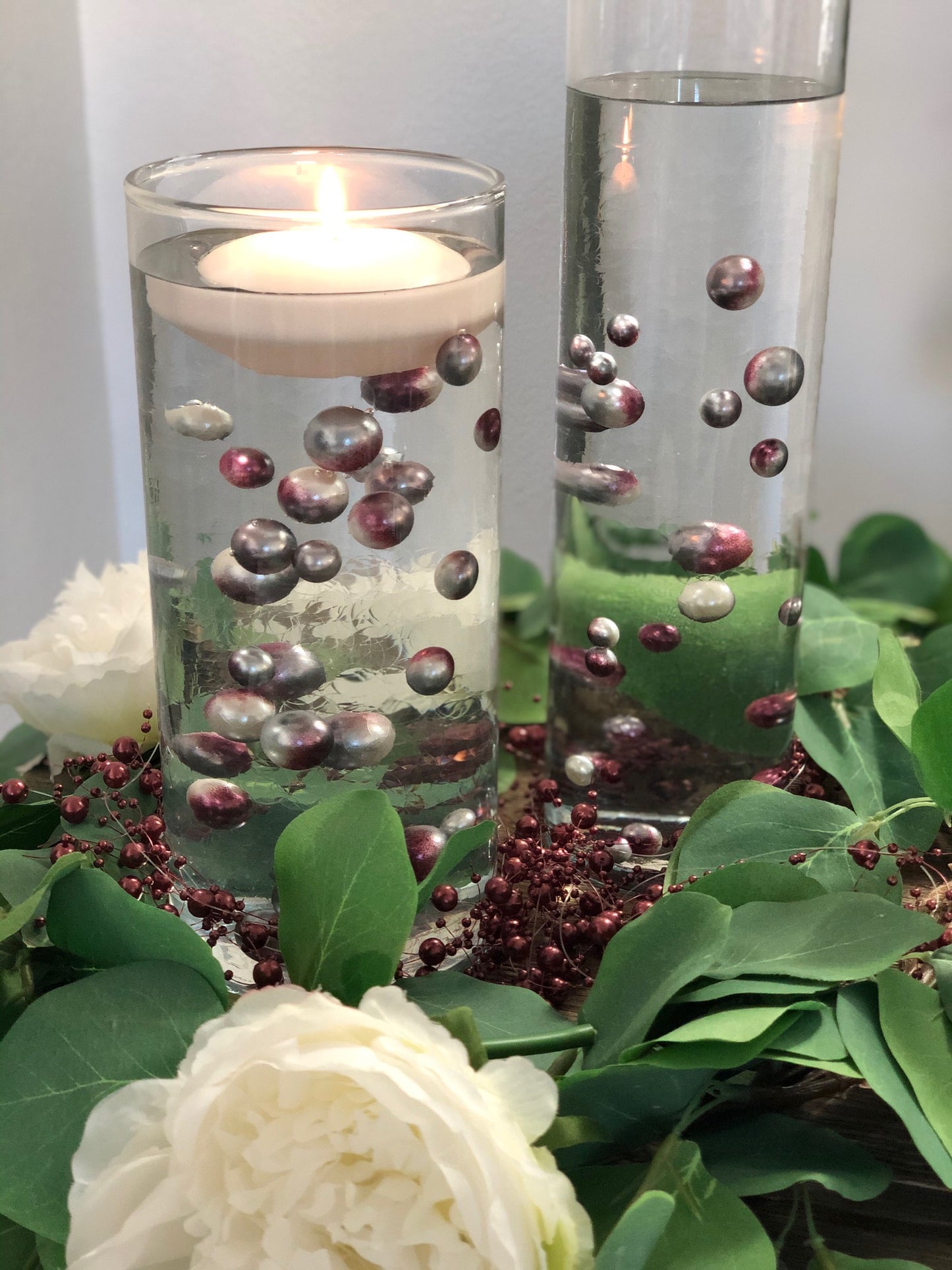 Floating Pearls Ombre/Watercolor Burgundy/Silver 60pc mix size pearls. DIY Floating Pearl Centerpiece