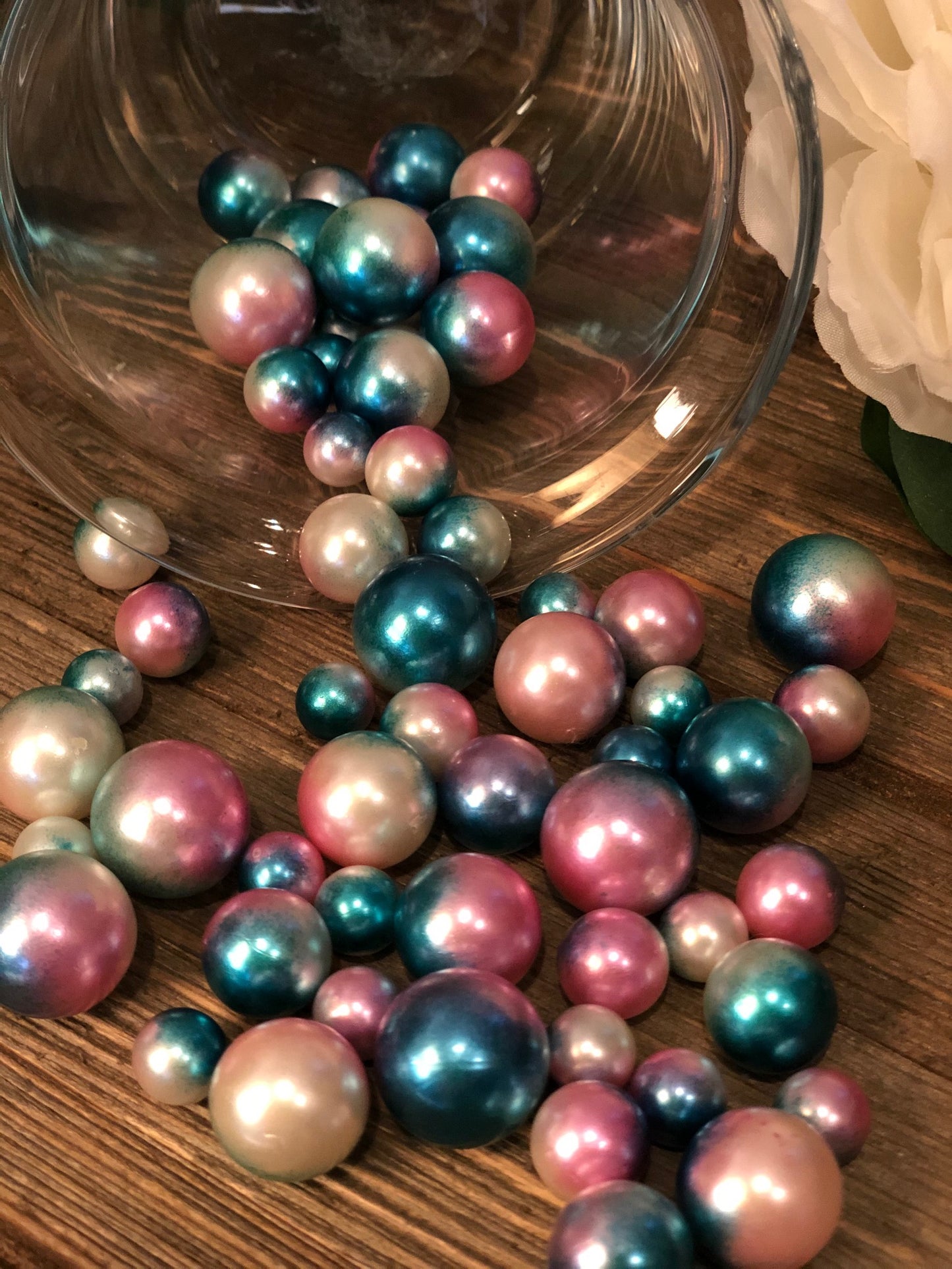 Floating Pearls Ombre/Watercolor Pink/Teal 60pc mix size pearls. DIY Floating Pearl Centerpiece