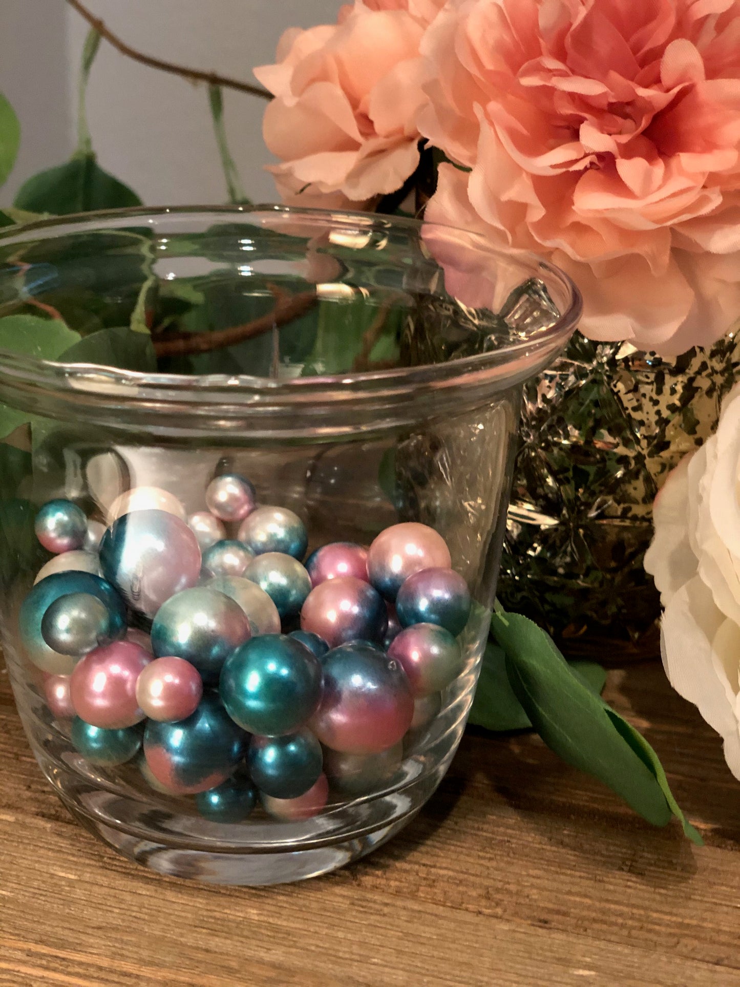 Floating Pearls Ombre/Watercolor Pink/Teal 60pc mix size pearls. DIY Floating Pearl Centerpiece