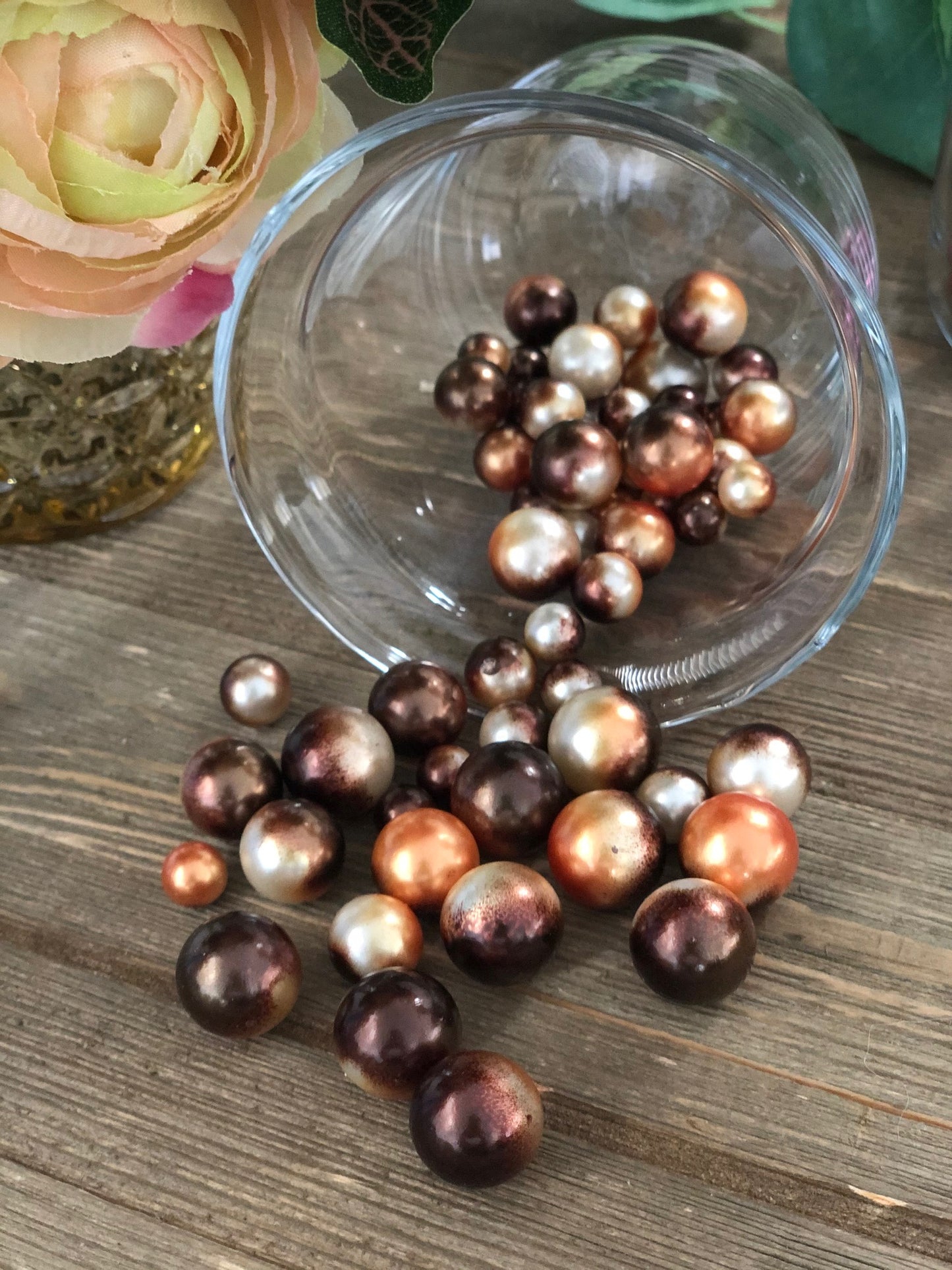 Floating Pearls Ombre/Watercolor Orange/Brown 60pc mix size pearls. DIY Floating Pearl Centerpiece