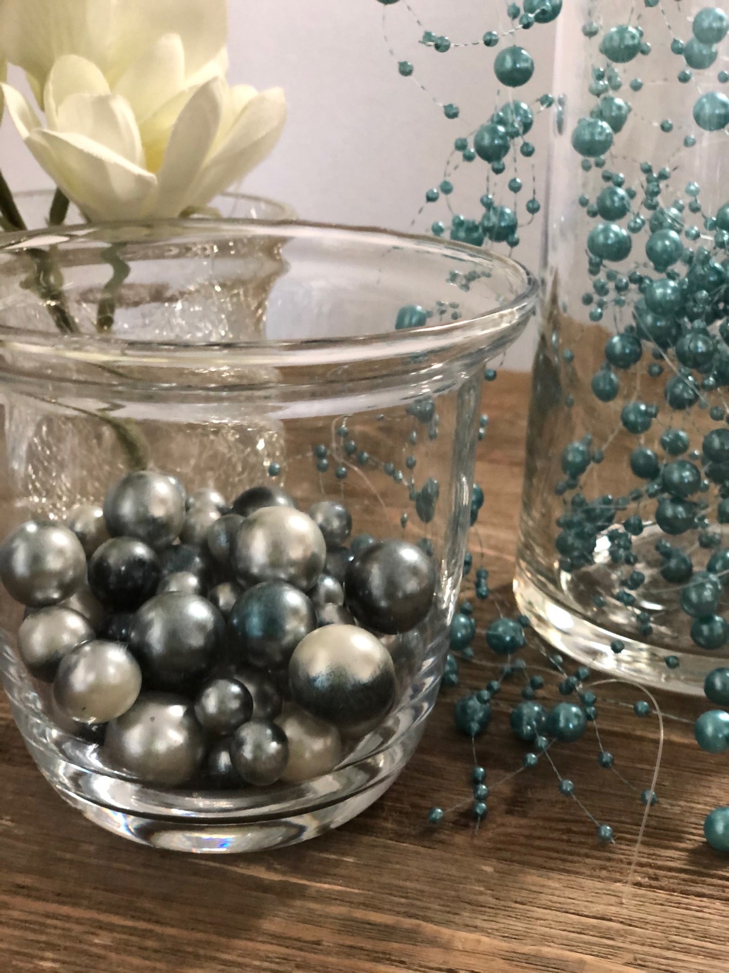 Floating Pearls Ombre/Watercolor Teal/Silver 60pc mix size pearls. DIY Floating Pearl Centerpiece