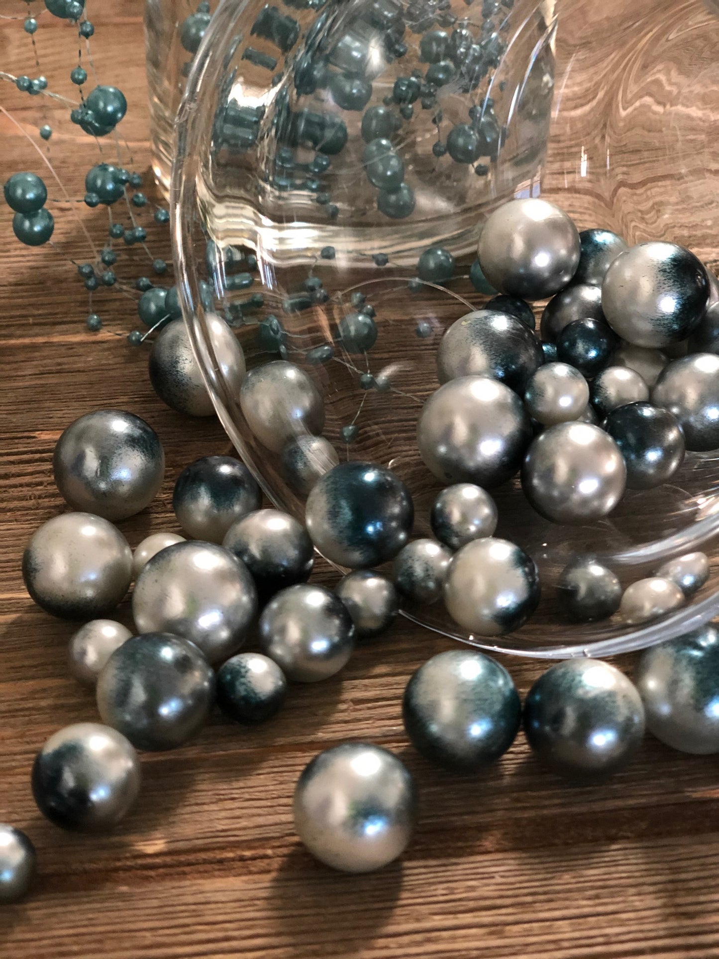 Floating Pearls Ombre/Watercolor Teal/Silver 60pc mix size pearls. DIY Floating Pearl Centerpiece