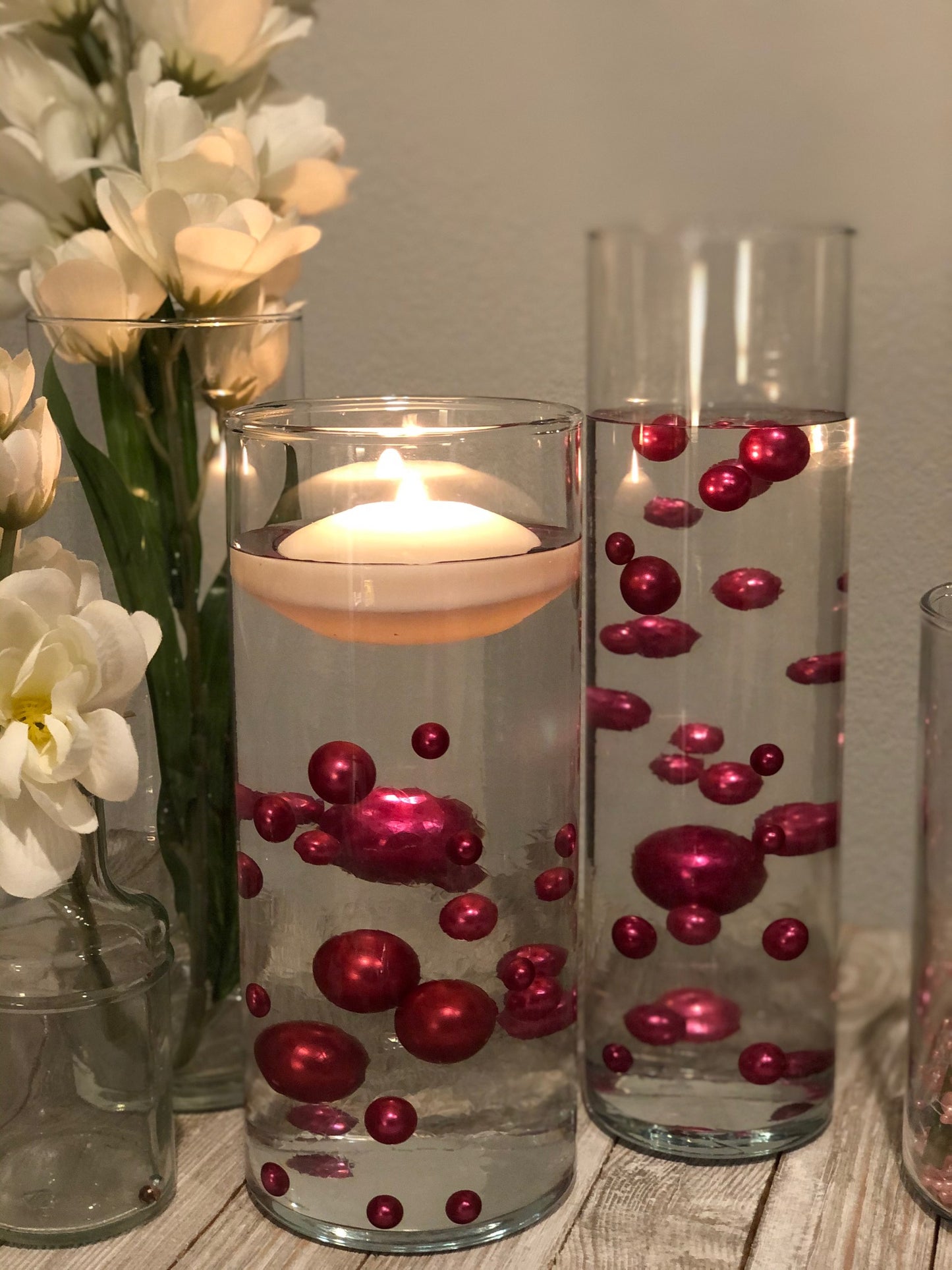 Very Berry Mauve Wedding Decor - DIY floating pearl centerpiece 80pc Mix size pearls no hole pearls for wedding, special events