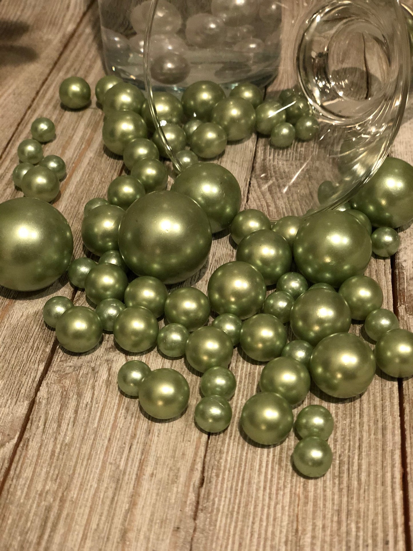 Sage Green/White Pearls DIY Floating Pearls/160 pc Mix Size Pearls, No Hole Pearls For Vase Fillers, Crafts, DIY Floating Pearls