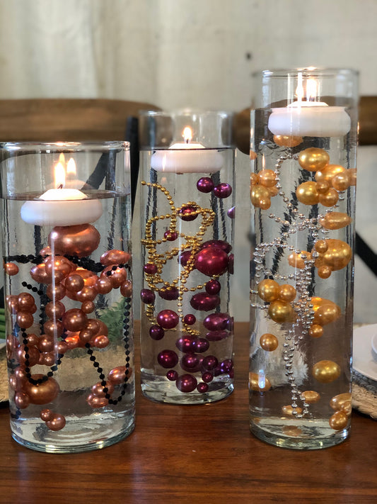 Burgundy Gold Burnt Orange DIY Floating Pearl Centerpiece 150pc Mix size no hole pearls