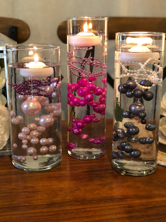 Gray, Light Pink, Fushia DIY Floating Pearl Centerpiece 150pc Mix size no hole pearls