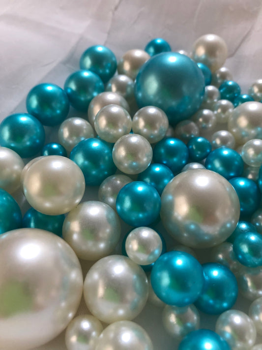 Teal Blue Ivory Pearls, Vase Fillers For Floating Pearl Centerpiece, Table Scatters