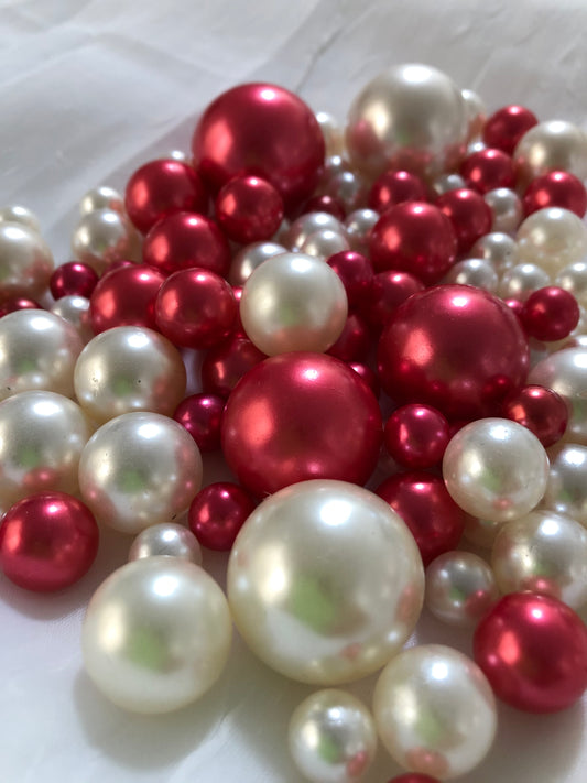 Red Ivory Pearls, Vase Fillers For Floating Pearl Centerpiece, Table Scatters