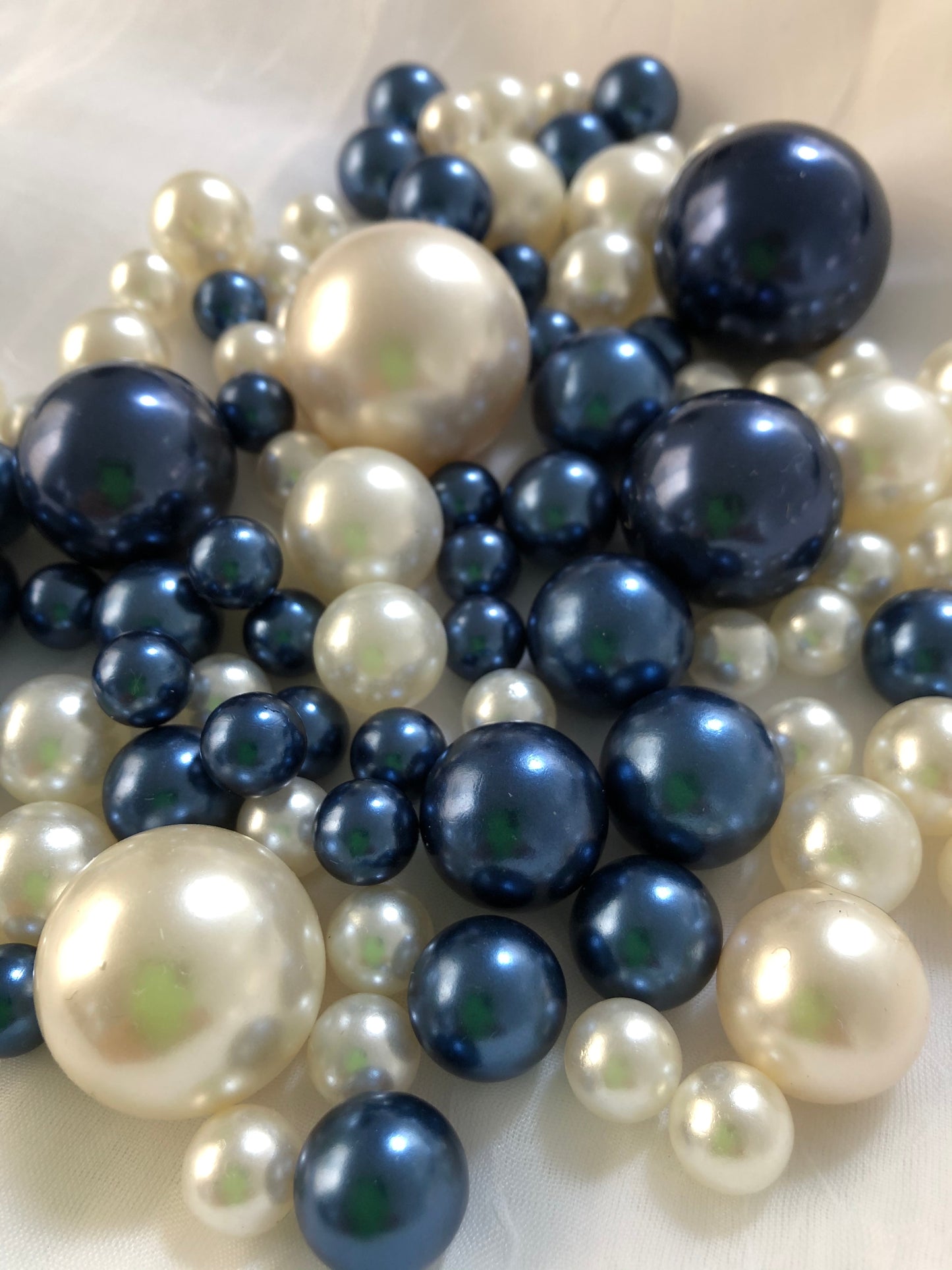 Navy Blue Ivory Pearls, Vase Fillers For Floating Pearl Centerpiece, Table Scatters