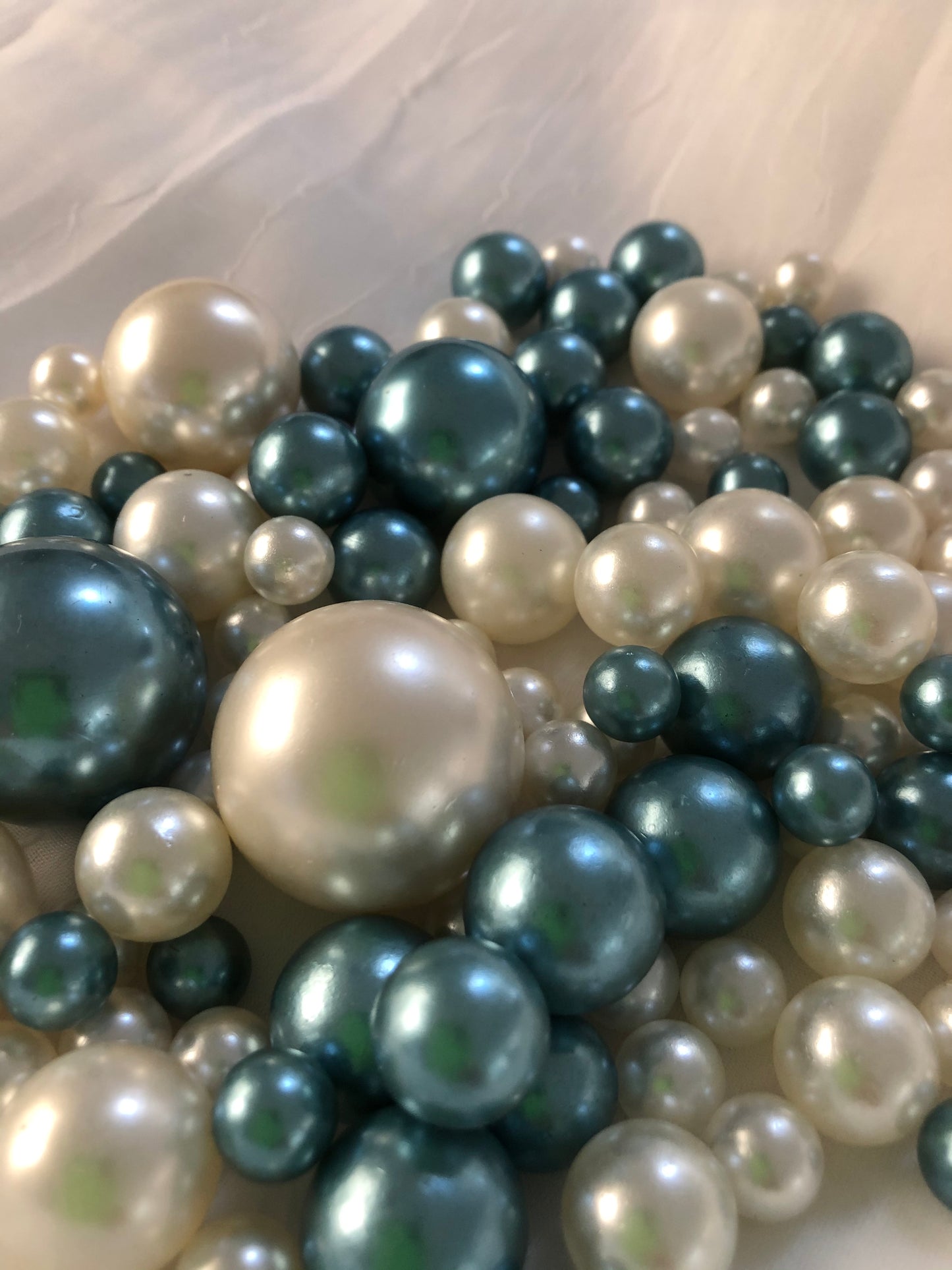 Dusty Blue Ivory Pearls, Vase Fillers For Floating Pearl Centerpiece Decor