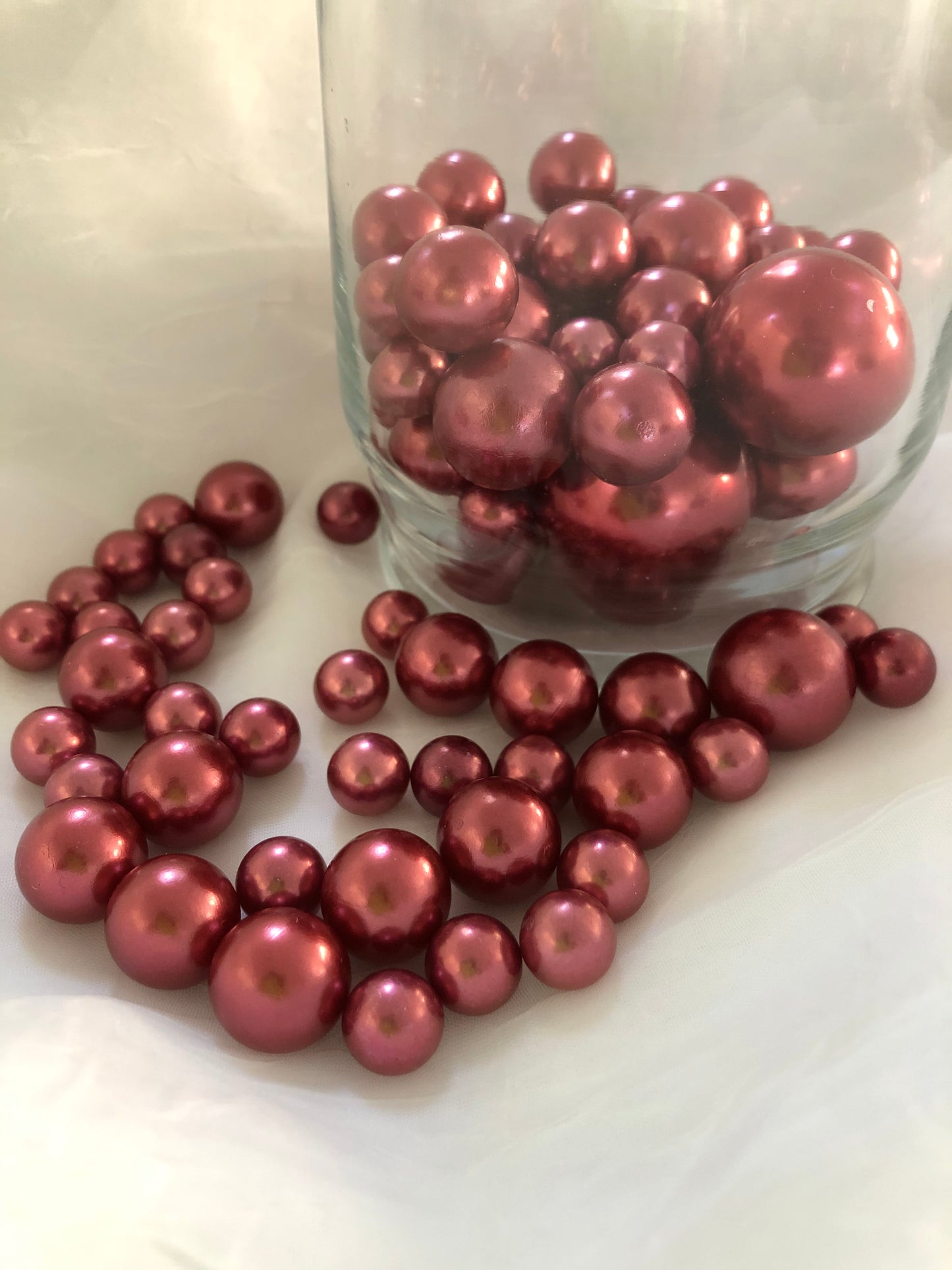 Burgundy vase filler pearls, floating pearl centerpiece, table scatters